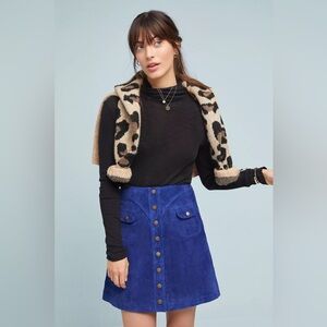 Anthropologie Genuine Suede Button Front Mini Skirt
